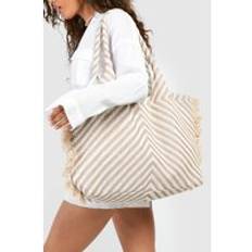 Oversize Strandväska Med Fransig Kant, Beige - ONE SIZE