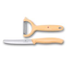 VICTORINOX Knife Peeler Petty Knife and 2 Horizontal Peeler Set of Horizontal Light Orange Color Tool Set to Color Your Kitchen Dishwasher Safe Swiss