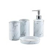 Soap Dispenser for Bathroom White Marble Pattern Modern Creative 4-piece Ceramic Soap Dispenser Home Hotel Bathroom Soap Dispenser Kitchen Hotel Bathroom Access