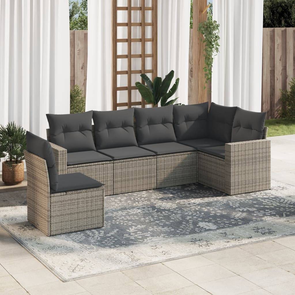 Sofasæt Til Haven 6 Dele Med Hynder Polyrattan - Grå / Uden bord