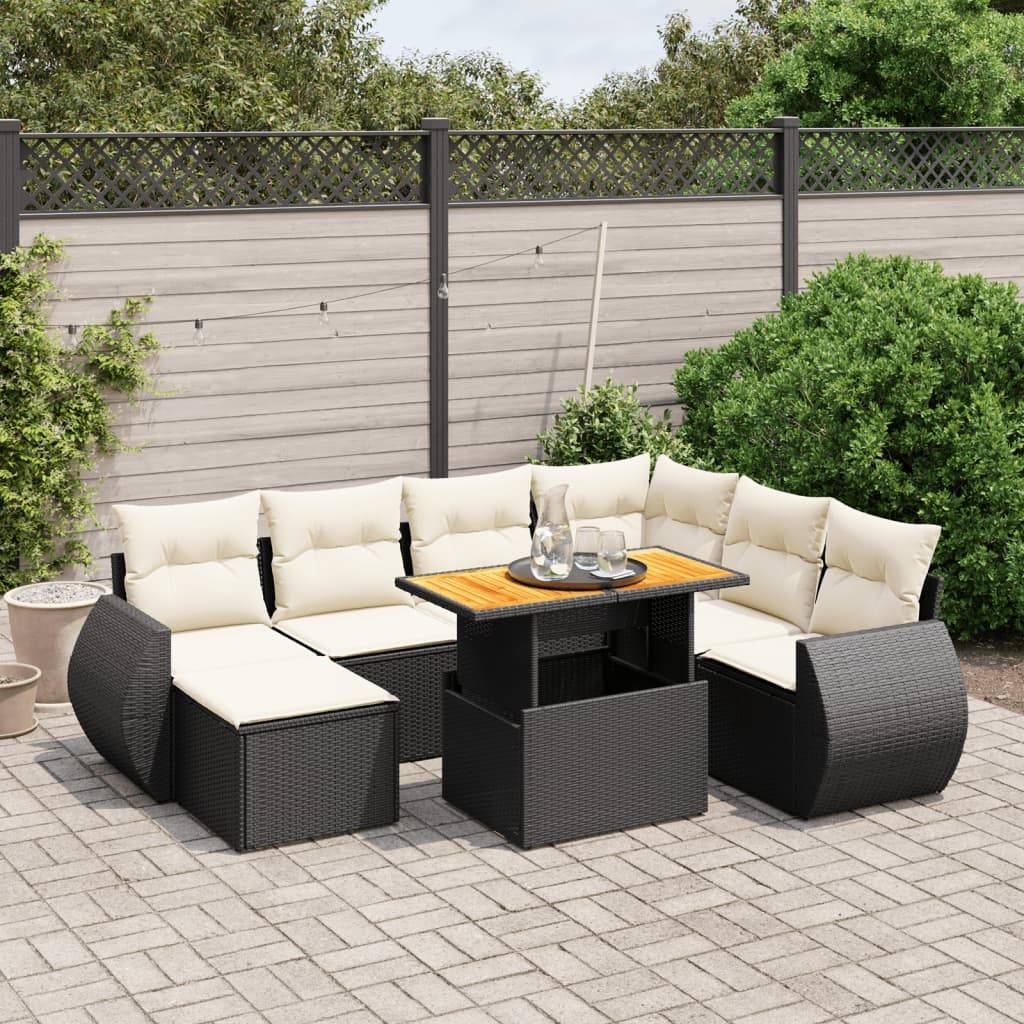 Sofasæt Til Haven 8 Dele Med Hynder Polyrattan - 1 / Sort og cremefarvet / 3x hjørnedel 3x midterdel fodskammel bord