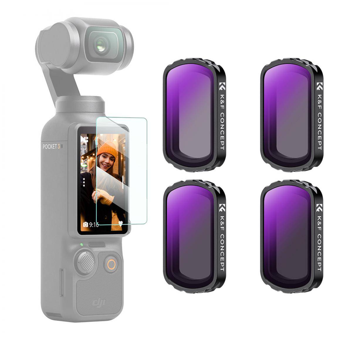 KENTFAITH DJI Osmo Pocket 3 / DJI Osmo Pocket 4 Creator Combo Magnetic ND4 + ND8 + ND16 + ND32 Filters 4-Pack Kit 28 Layer nano-coated HD Optical Glass