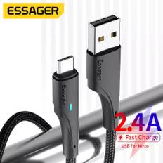 Essager Micro USB-kabel 2.4A snabbladdartråd för Xiaomi Redmi Samsung Oneplus mobiltelefoner Laddsladd Android-datakablar 0.25m svart