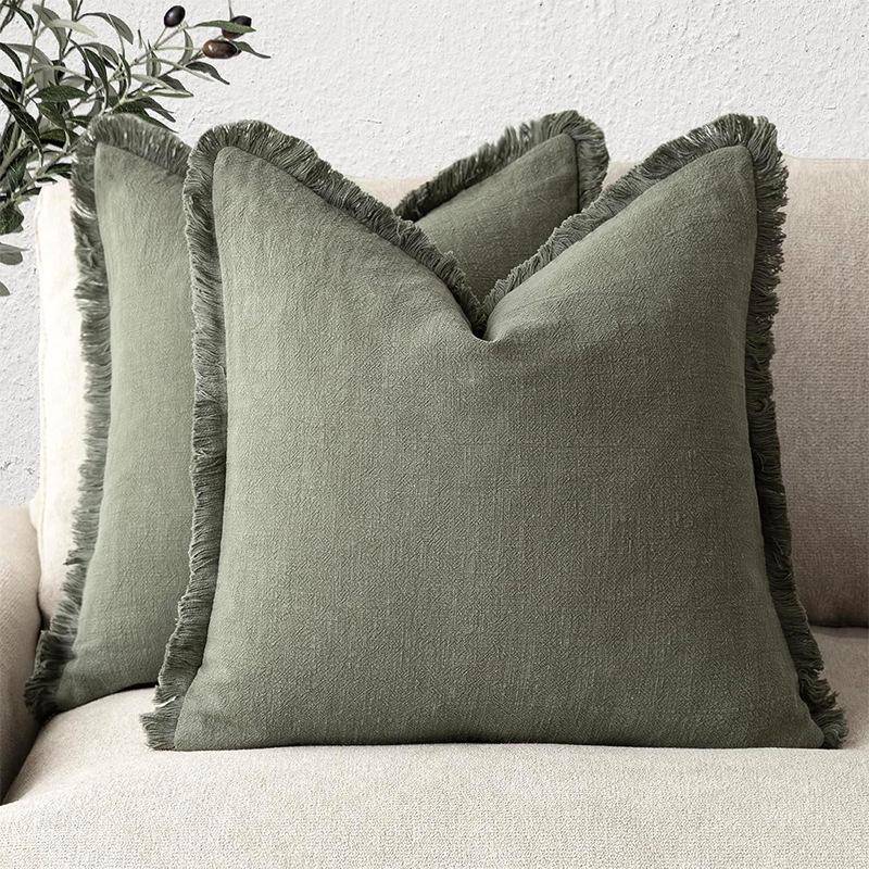 Bohemisk Enfärgad Tofsig Hampa Kuddfodral för Soffa eller Säng gray