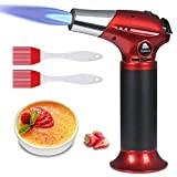 flintronic blåslampa, kökslampa, påfyllningsbar, med butangas, gaständare med säkerhetslås, justerbar flamma med 2 borstar för matlagning, grillning, bakverk, lödning (butangas ingår inte) röd