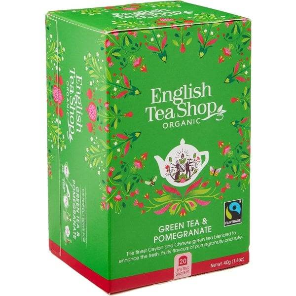 English Tea Shop Organic Green Tea & Pomegranate, 20 Tea Bags