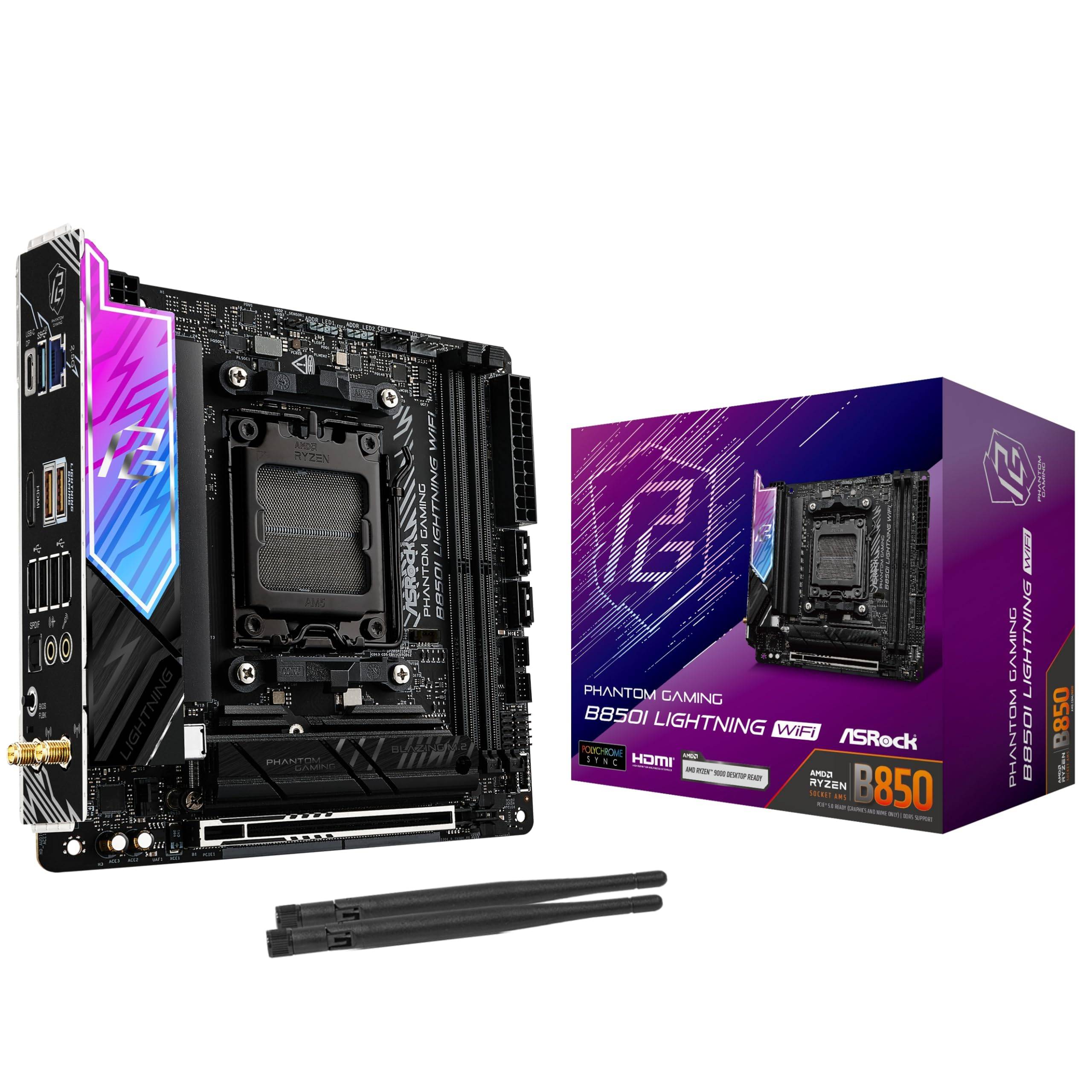 ASRock B850I Lightning WiFi Moderkort för AMD Ryzen-serieprocessorer DDR5 Mini ITX Japansk Återförsäljare 9000/8000/7000/8000/7000 (Sockel AM5) [Officiell