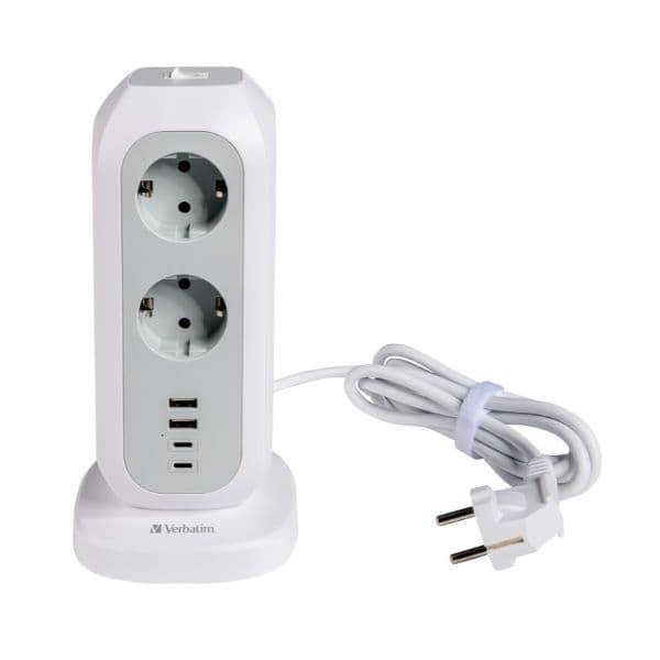 Verbatim Vertikalt Forlængerkabel 15w111xAC EU/2xUSB-C/2xUSB-A 2m eupt-01 hvid/hvid 49547