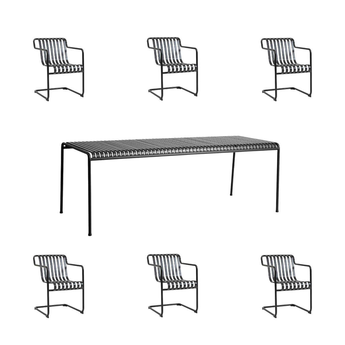 HAY Palissade Sæt Table L220 x 6 Palissade Cantilever Dining Armchair - Anthracite