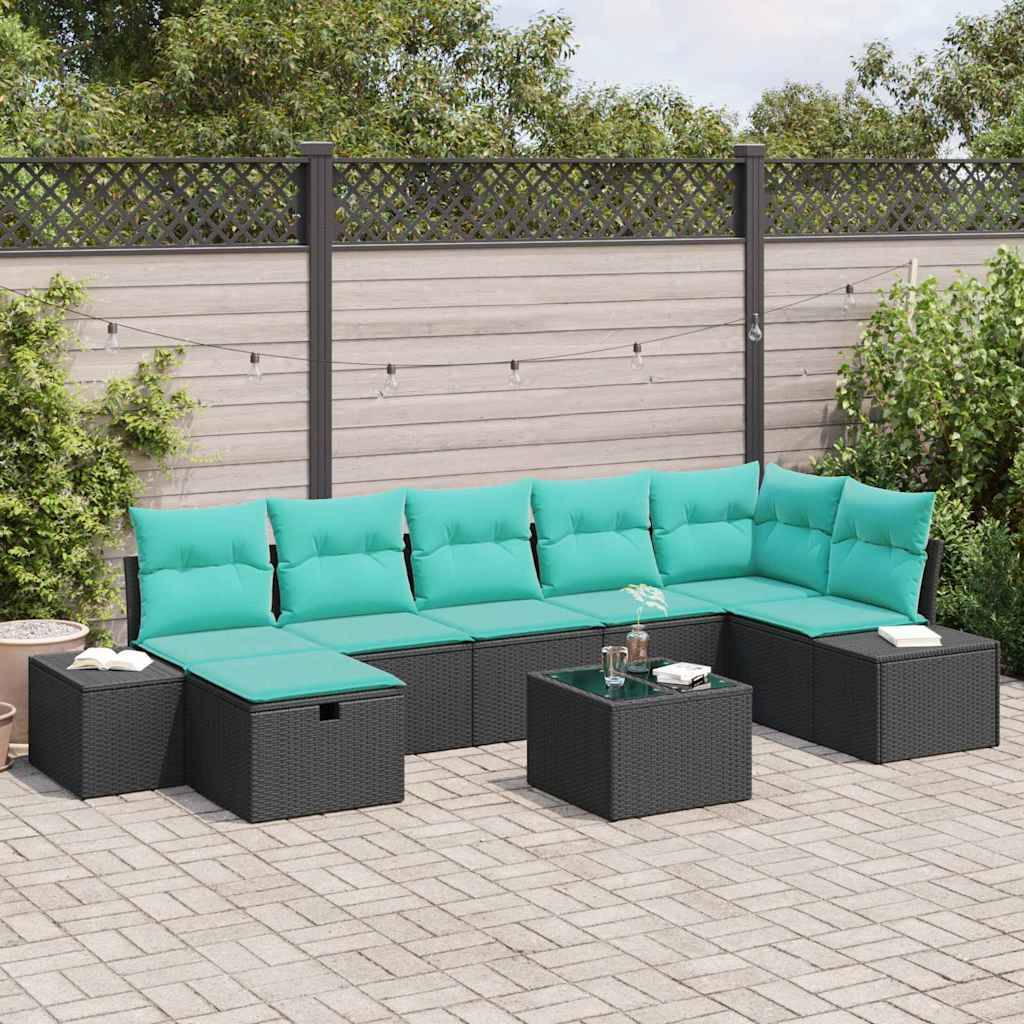 Havesofa Sæt 8 stk. Sort polyrattan