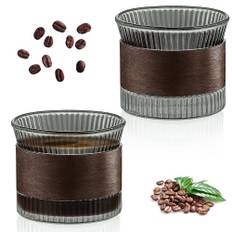 BOYIFEIJIE 170 ml espressomuggar, glas, set om 2, cappuccinokoppar, glas, kaffeglas, teglas för te, mjölk för kaffeälskare