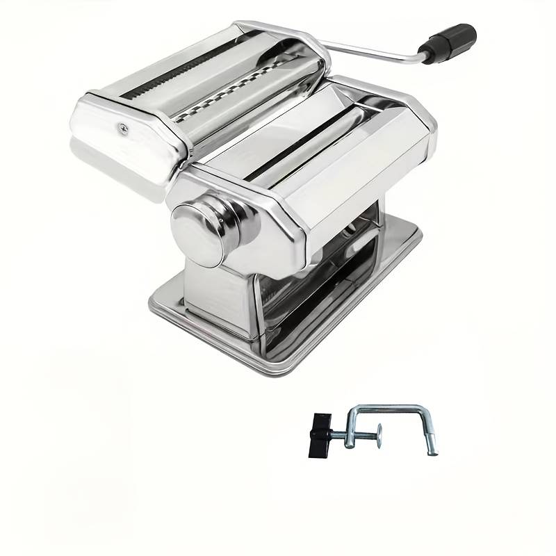 TEMU Manual Pasta Maker Machine With Hand Press, Featuring 8 For Adjusting Thickness And A Washable Aluminum Alloy Roller Cutter
