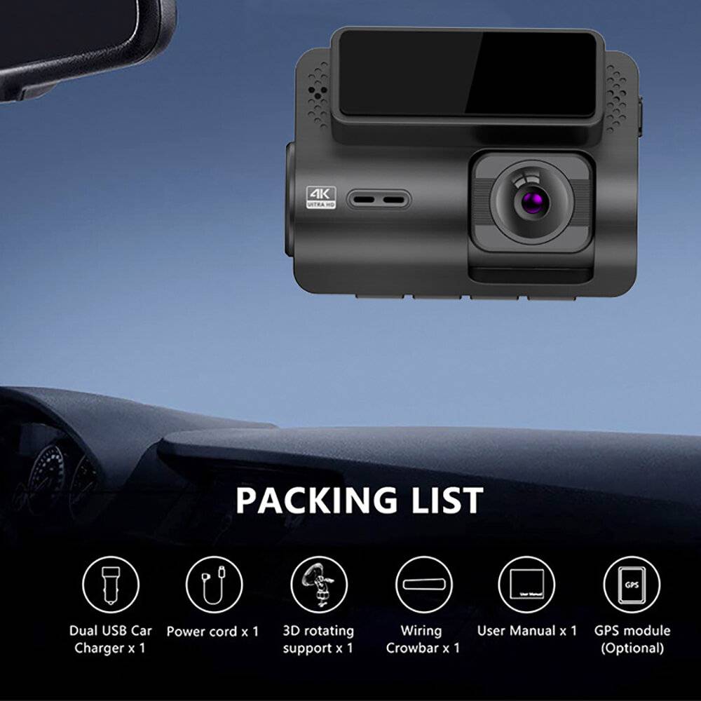 M700 3-lins Dash-kamera Bil DVR-kameror Mini Dold Videoinspelare Fram- och baksida Fordonsstuga Dash Cam-inspelning 4K W