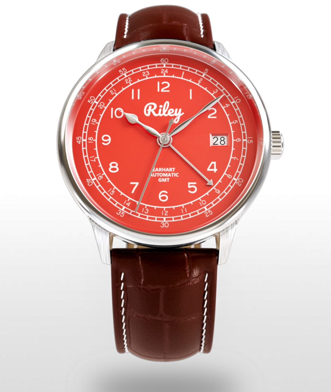 Amelia Earhart Automatic - AE01-GMT - Vega (Red) / Leather Strap (Quick Release Clasp)