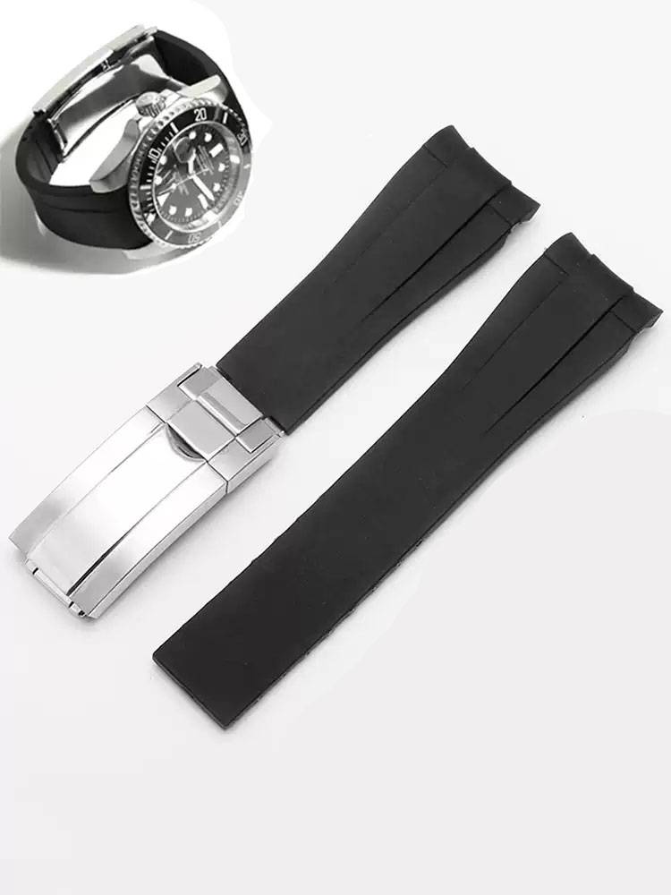 Waterproof Rubber Watchband for Rolex Submariner DAYTONA GMT Yacht-Master Silicone Strap Black 20mm Watch Band