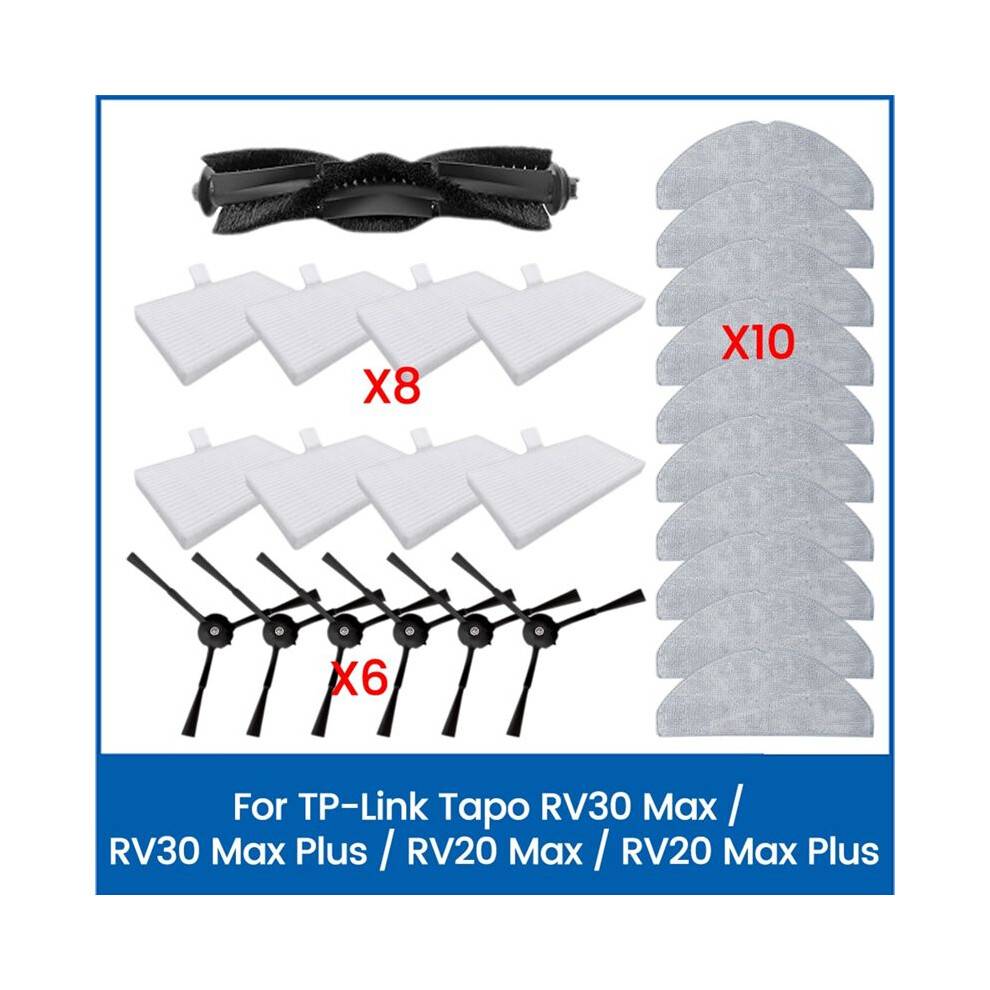 25PCS for Tapo RV30 Max/RV30 Max /RV20 Max/RV20 Max Replacement Part Brush Hepa Filter Mop Cloth