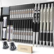 STAGEEK 37 st konstmekaniska pennset, ritpenna 5 storlekar – 0,3, 0,5, 0,7, 0,9 mm och 2 st 2,0 mm mekaniska ritpennor med 492 st ledningar (6B 4B 2B HB 2H 4H färg) för konstnär som skissar ritning