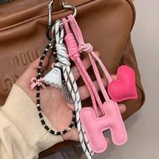 H Letter Pendant Leather Sweet Love Keychain Bag Accessory Guitar Badminton Bowknot Handmade High Quality. Travel Holiday Christmas Gifts Gift Thanksg - Pink