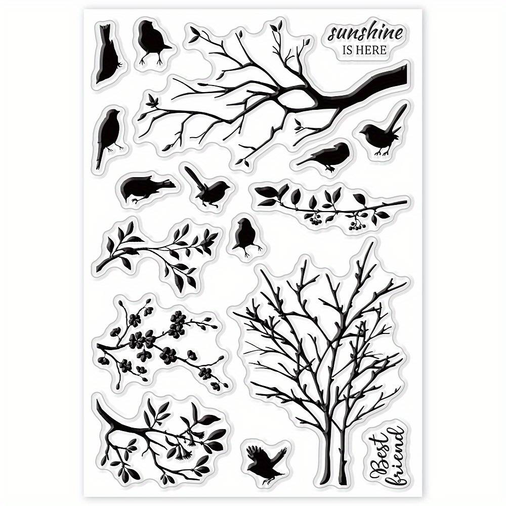 TEMU Birds & Clear Silicone Stamp Sheet For Diy Scrapbooking, Card Making & Photo Albums - Tree And Flower Designs, Scrapbooking Supplies