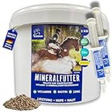 Mineralfoder hästar • Biotin zink selen öljäst häst • Tillägg hästfoder med mangan magnesiumhäst aminosyror häst pasta vitamin b komplex päls pälsbyte hov hud hår 5 kg 2 x 30 ml