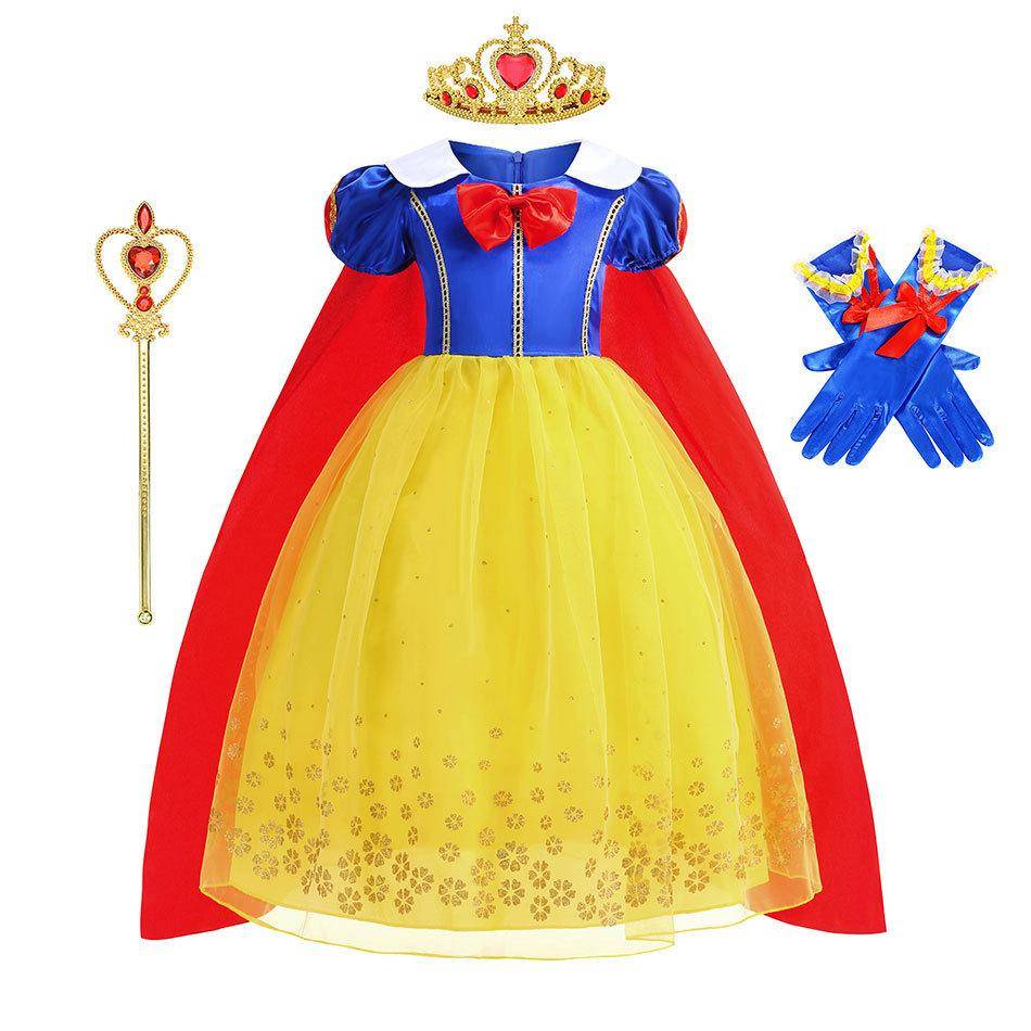 4 st Disney Snövit Pop Prinsessklänning Kostym Sommaroutfit Kraftig Blå och Gul Färgblock Puffärm Prinsessklänning 130cm blå