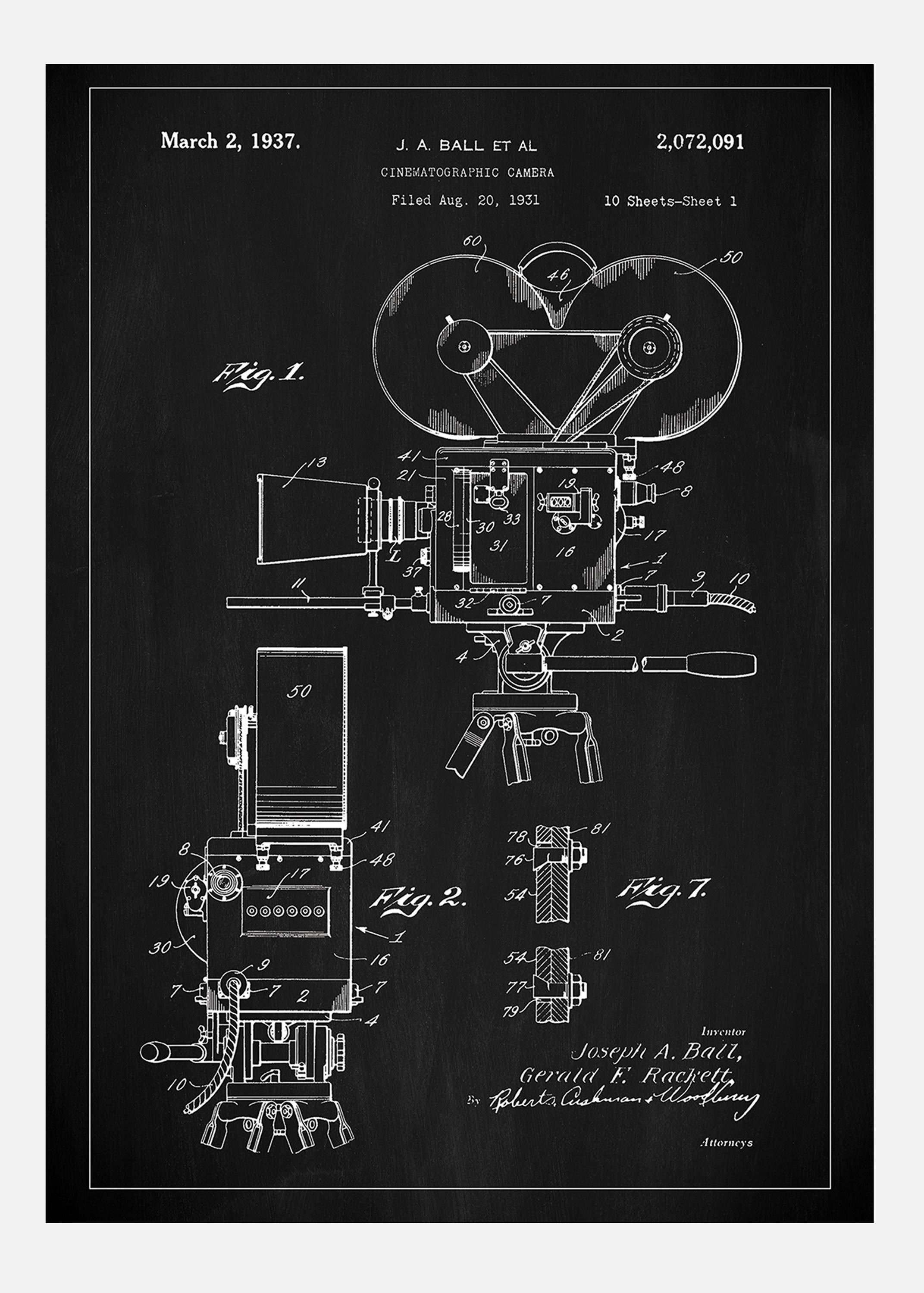 Patent Print - Cinematic Camera - Black Canvastavla (30x40 cm)