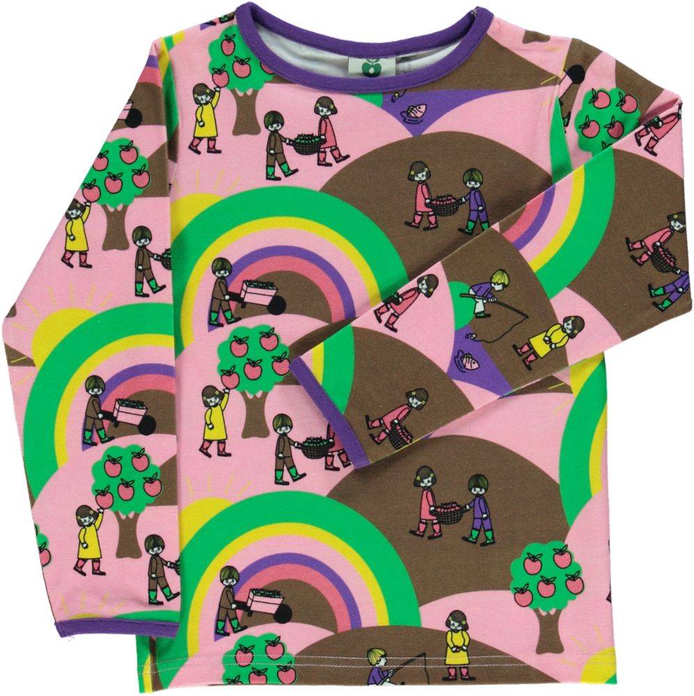Langærmet bluse med landskab - Pink / 5-6