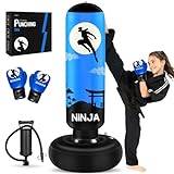 Esnowlee boxningssäck för barn, höjd 168 cm, presenter till pojkar och flickor i åldern 5–12 år för att öva karate, Taekwondo, MMA och för att lindra uppdämd energi hos barn (blå)