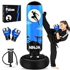 Esnowlee boxningssäck för barn, höjd 168 cm, presenter till pojkar och flickor i åldern 5–12 år för att öva karate, Taekwondo, MMA och för att lindra uppdämd energi hos barn (blå)