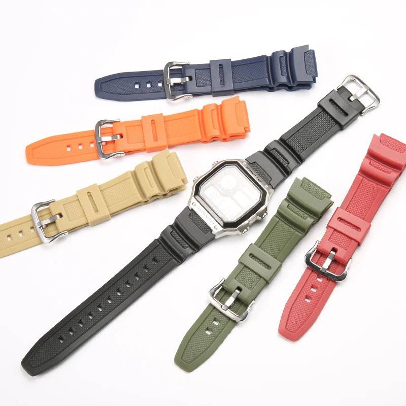 Rubber Band Suitable for Casio AE1100W AE1200/1300/1000 W-219F108WH W-800H AQS810 Men's Sports Waterproof Strap Watch Accessorie