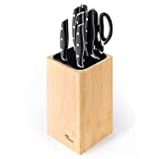 Joejis Universal Knife Block without Knives with Extra Slots for Scissors & Sharpening Rod, Bamboo Knife Block only, Easy to Clean & Drain Kitchen Knife Holder Without Knives