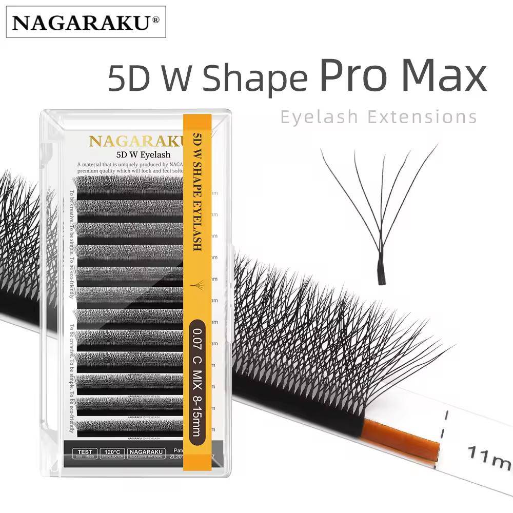 NAGARAKU 5D W-form Stort Paket Ögonfransförlängning Mega Volym Färdiga Fläktar Ögonfransar Supermjuka Täta Fransar