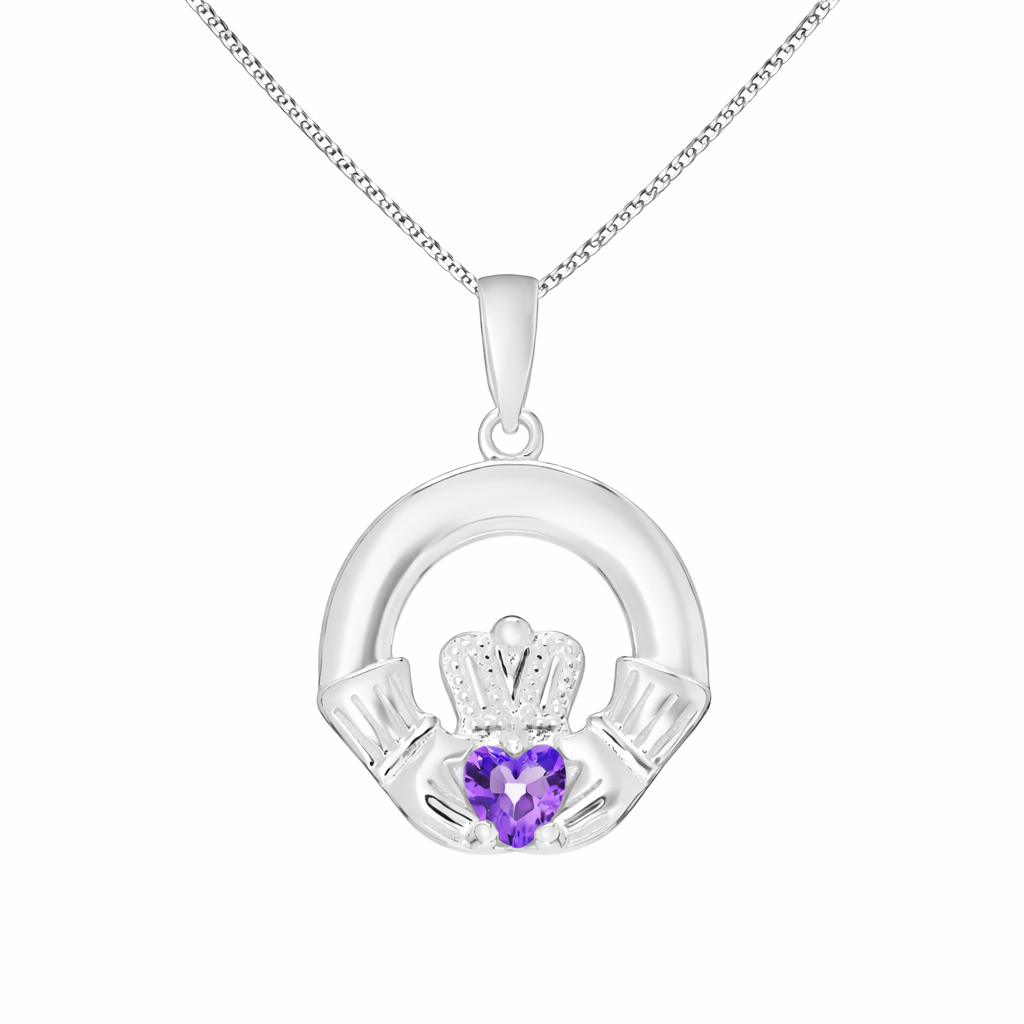 February Birthstone Claddagh Pendant Necklace - 18"
