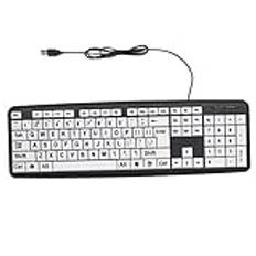 Ejoyous Datortangentbord med stort tryck, vita USB-trådbundna tangenter svart bokstäver tangentbord för personer med synproblem och synskadad, storlek tangentbord