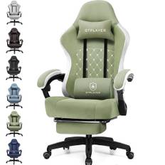 GTPLAYER Ergonomisk spelstol med tygyta, fjäderbelastad sittdyna och anslutande armstöd och fotstöd, Grön
