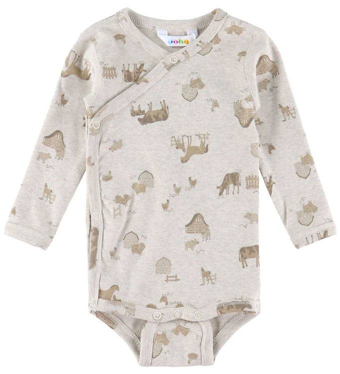 Joha Omlottbody l/ä - Ljus Beige m. Bondgårdsdjur - Joha - 50 - Body L/Ä