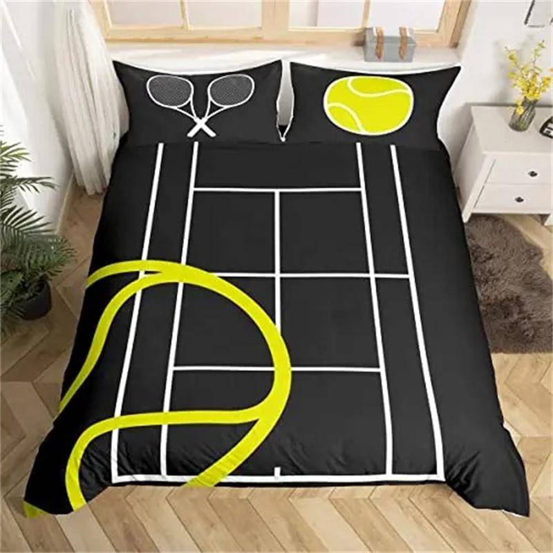 Påslakanset med tryck av tennisbana, Påslakan med sportspelstema för pojkar, Gult tennisracket sportutrustning sängklädesset 70x133cm 2pcs