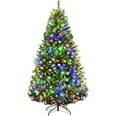 Christmas Tree, Premium Christmas Pine Tree, Hinged Artificial Xmas Tree with Stand, Holiday Tree with Warm White LED Lights, Easy Assembly for Home, Office,Green,150cm