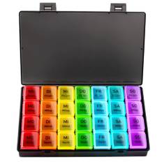 OBSGUMU Tablettenbox 7 Tage Morgens Mittags Abends, Medikamentenbox, Tragbar Tablettendose 4 Fächer Eignen Pillendose für Kinder, Ältere Menschen zur Aufbewahrung von Medikamenten
