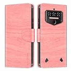 Shantime Träfiber textur läder plånbok flip fodral kompatibel med Oukitel WP23, korthållare, stöd och inre mjukt TPU-fodral skydd för Oukitel WP23 Pro (6,5 tum) rosa