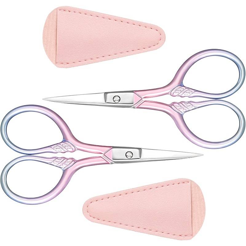 2pcs Pink Eyebrow Scissors For Women Small Scissors Professional Cosmetic Lash Scissorses Trimming With Stainless Steel Straight Tip For Eyebrows Hair Nose Hai Beard