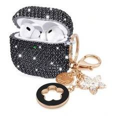 Paljetter 1 st. glänsande bling strass sprickresistent hörlursfodral kompatibelt med Apple 1/2/3/Pro/Pro 2:a generationen, dekorativt strasshänge - Svart (AirPods1/2,AirPods Pro,AirPods 3,AirPods Pro (2nd generation),AirPods 4)
