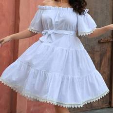 Plus Off Shoulder Klänning med Spetsdetaljer - Vitt - 1XL,2XL,3XL