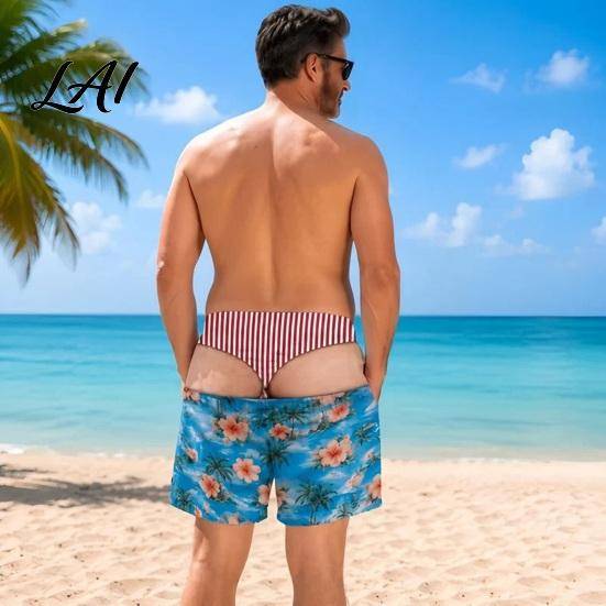 Funny Gag Gift for Dad Hairy Butt Shorts Men Leg Illusion Beach Quick Dry Loose Fit Board Shorts Swim Trunks with Pockets Pool Parties Sports Prank