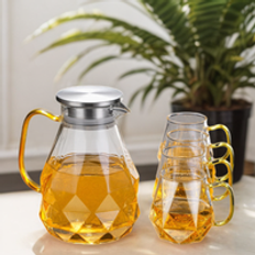 Large capacity high borosilicate hot water diamond Pitcher with lid Beverage Juice glass tea pot with handle