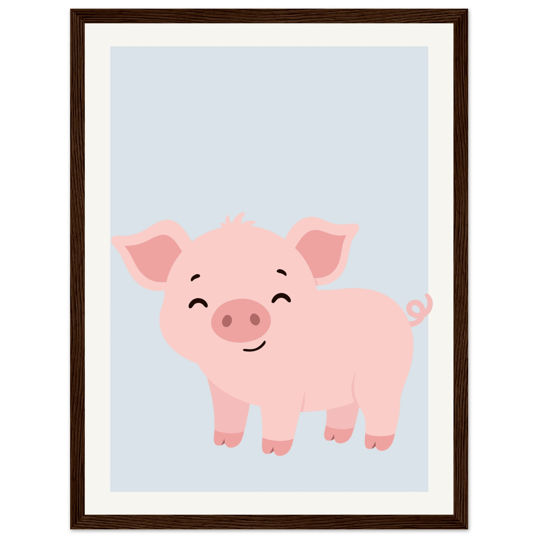 Söt liten gris poster-30x40 cm / 12x16″ / Med ram / Mörkt trä