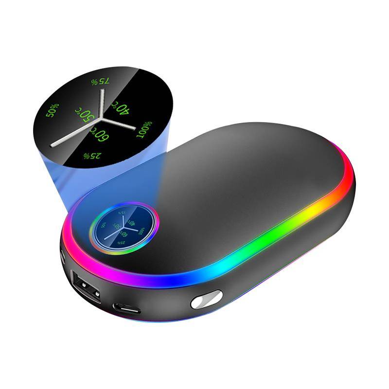 10000 mah 4 in 1 usb uppladdningsbar handvärmare powerbank med vibrationsmassage led ficklampa dubbelsidig snabbt uppvärmning 1pc - Svart
