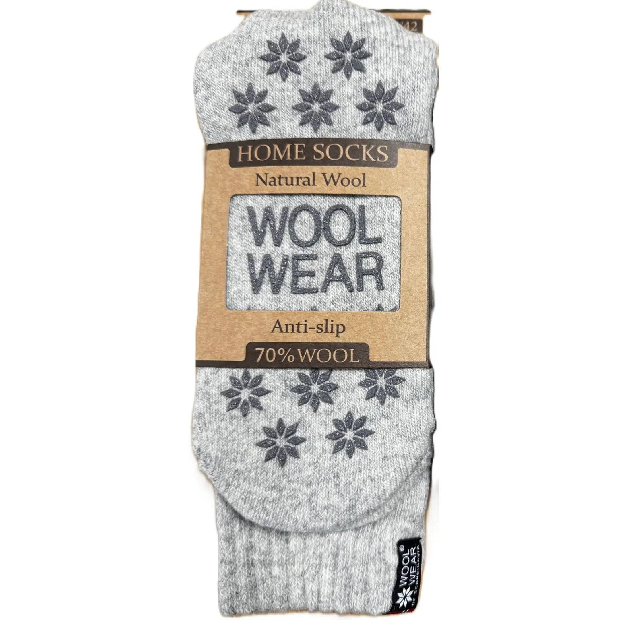 Woolwear skridsikre sokker med silikone dupper - Light Grey - 39-42