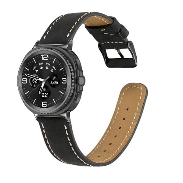 Armband i konstläder med spänne, kompatibelt med Samsung Galaxy Watch 8 (40/44/46) — Andningsbart, svettbeständigt, 20,5 cm x 2,2 cm Black