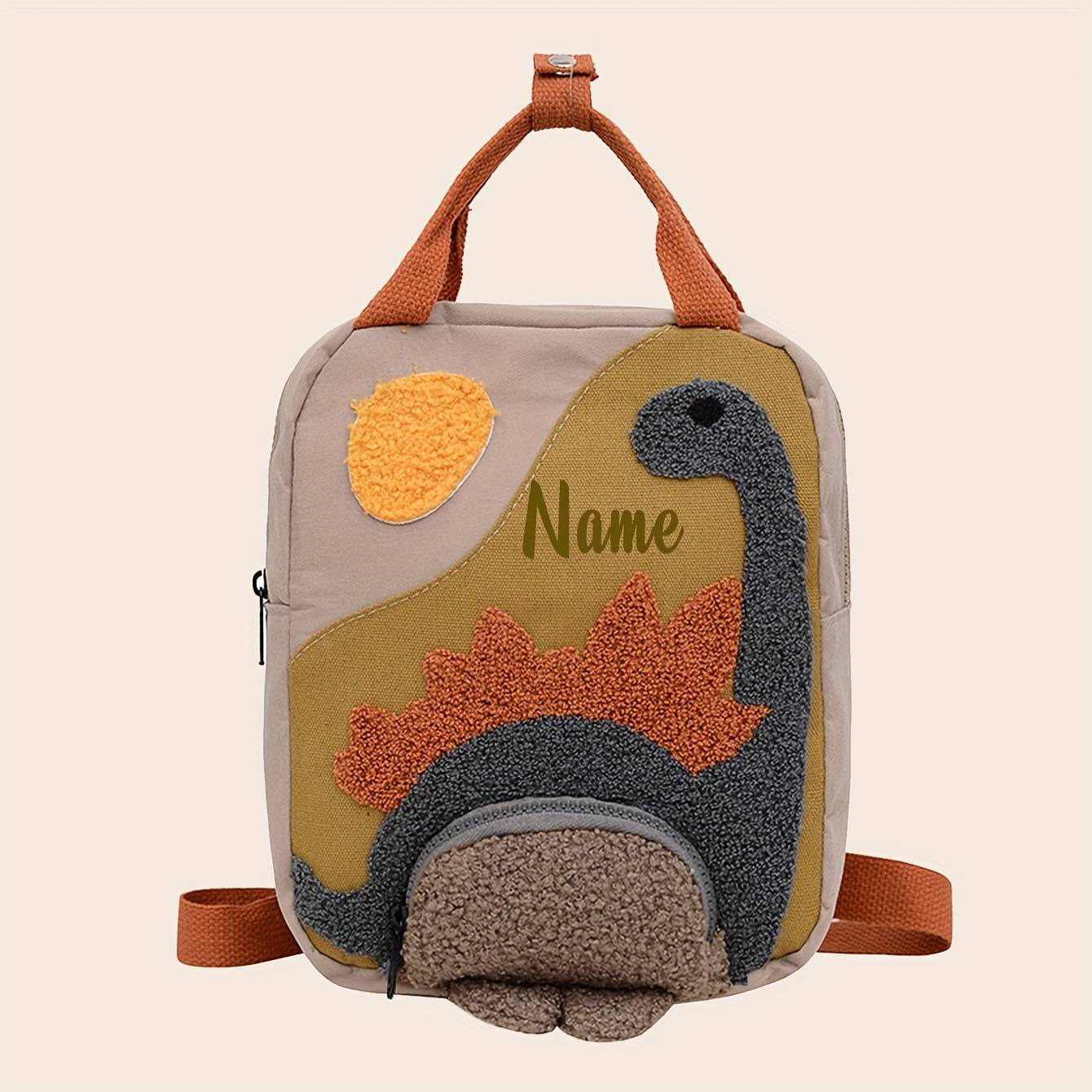 Children's Dinosaur Backpack Customized Name Embroidery Adjustable Shoulder Strap+machine Washed Fabric Cartoon Design Suitable For Outdoor/kindergarten/school